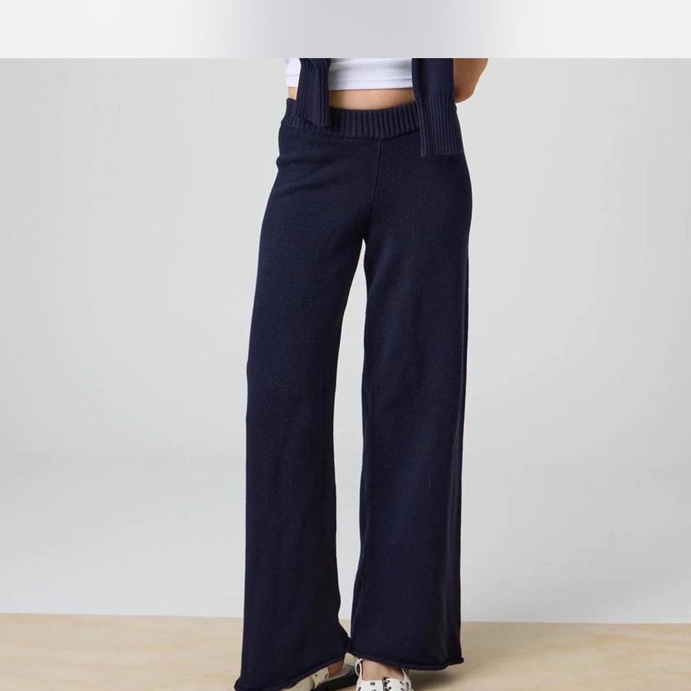 Navy Wide-Leg Knit Pants